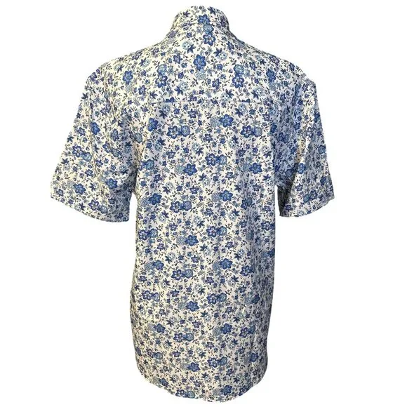 Nick Graham Mens Stretch Modern Fit Short Sleeve Floral Shirt White/Blue S - Picture 3 of 6